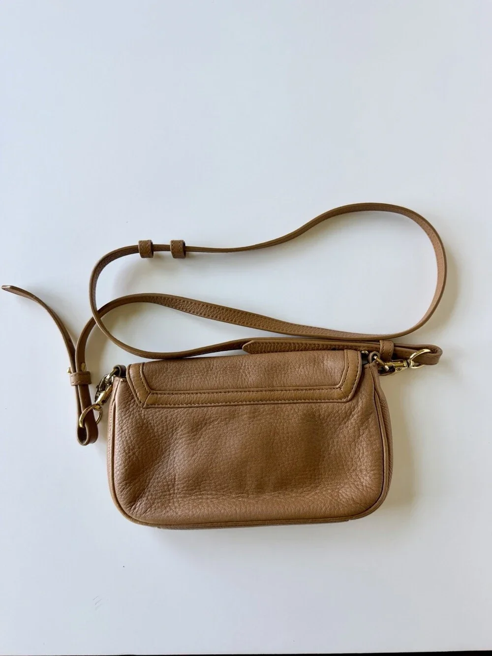 Tory Burch Amanda Crossbody Bag Tan Pebbled Leather Logo Gold Hardware